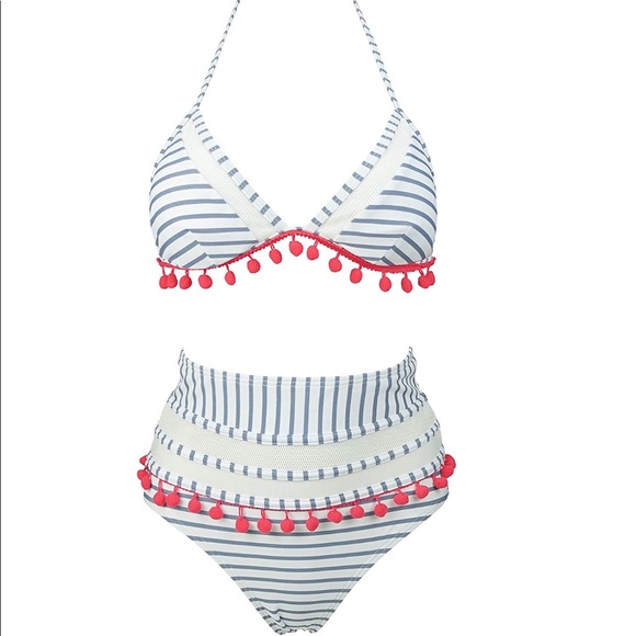 High Waisted PomPom Bikini 👙 - Picture 2 of 3